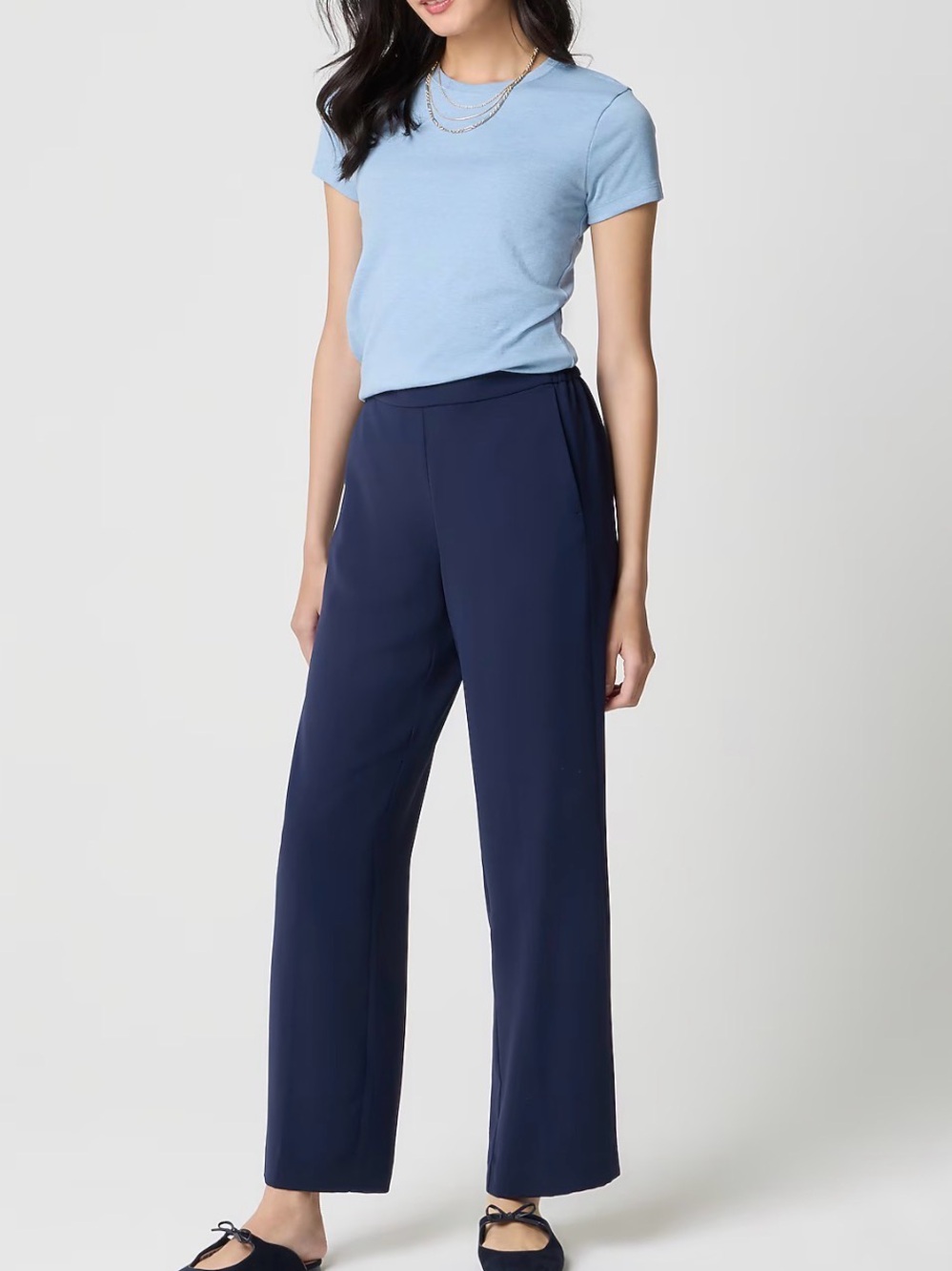 J Crew Navy Blue Wide Leg Soft Ribbed Pull-On Pants